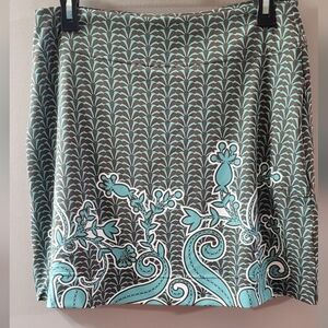 Athleta Teal Blue and Brown Patterned Skirt Skort. Zipper Pockets. Sz M